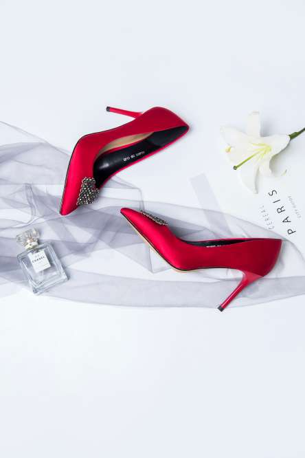 red high heels with chanel perfume